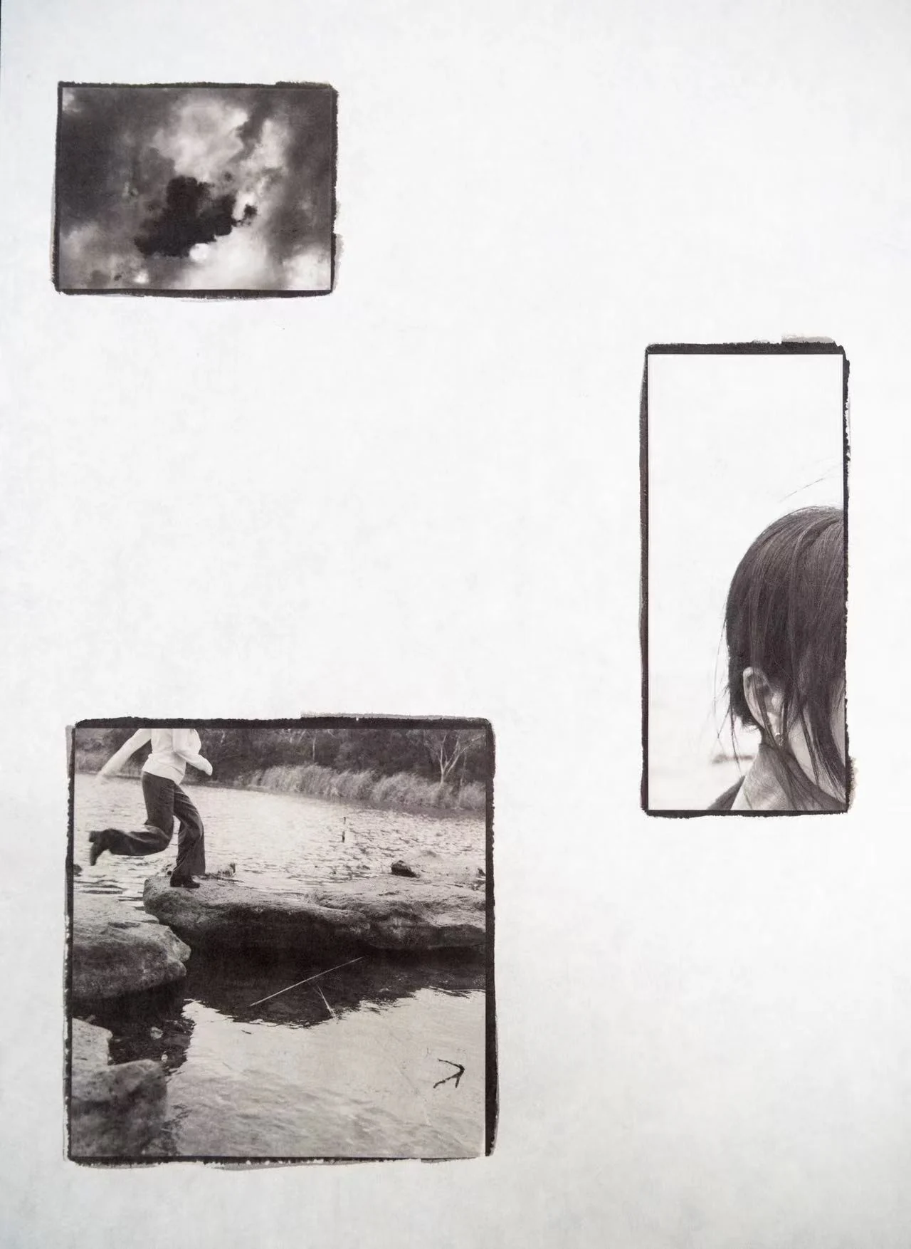 Wall presentation study with several small monochrome image records arranged with generous white space.