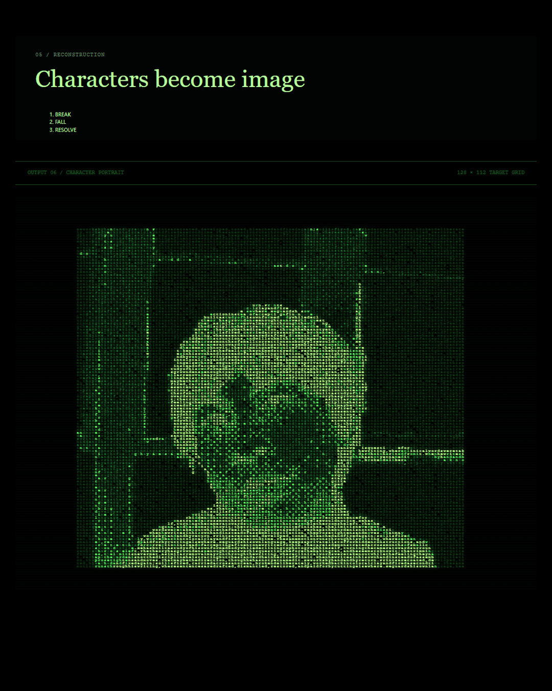 Character-based reconstruction shown in the project interface.
